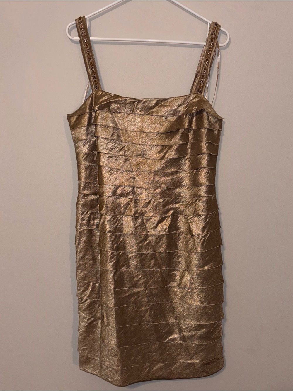 Jones New York Metallic Gold Tiered Cocktail Dress
